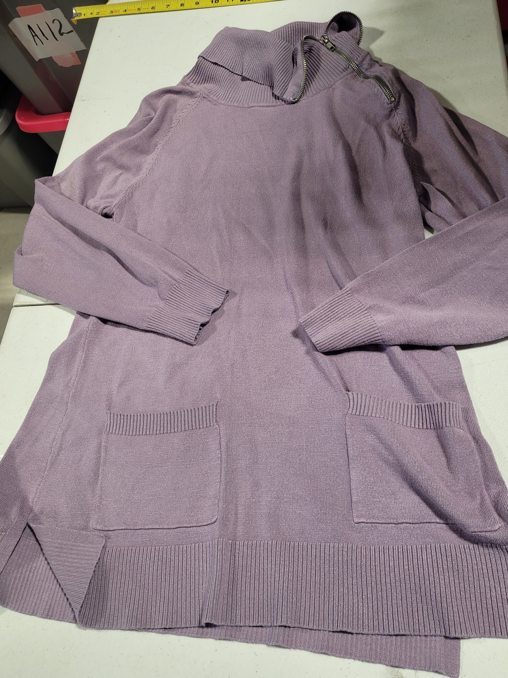 New York & Company Lavender Zip-Cowl Tunic Sweater